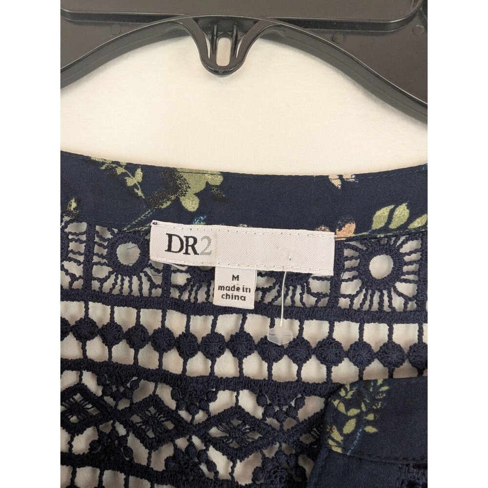 DR2 Tank Top Blouse Size М Womans Navy Blue Floral Sleeveless Crochet Trim - Picture 4 of 7